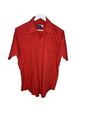 Vintage Wrangler Cowboy Cut Red Short Sleeve Western Shirt,  Rockabilly, 17.5